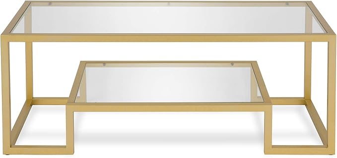 Henn&Hart 45" Wide Rectangular Coffee Table in Brass, Modern coffee tables for living room, studio apartment essentials - LeafyLoom
