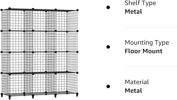 Wolizom Wire Cube Storage, Metal Grids Shelves Bookshelf, Stackable Modular Shelving Organizer, DIY Closet Bookcase Bookshelf, Grid Storage Shelf for Bedroom, Living Room, Office (Black, 12 Cube) - LeafyLoom