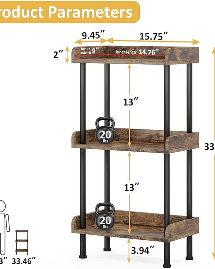 Bookshelf Small Book Shelf: 3-Tier Wood Bookcase Industrial Bookshelf Metal Standing Book Shelves Display Book Rack for Living Room Bedroom Home Office (Rustic Brown) - LeafyLoom