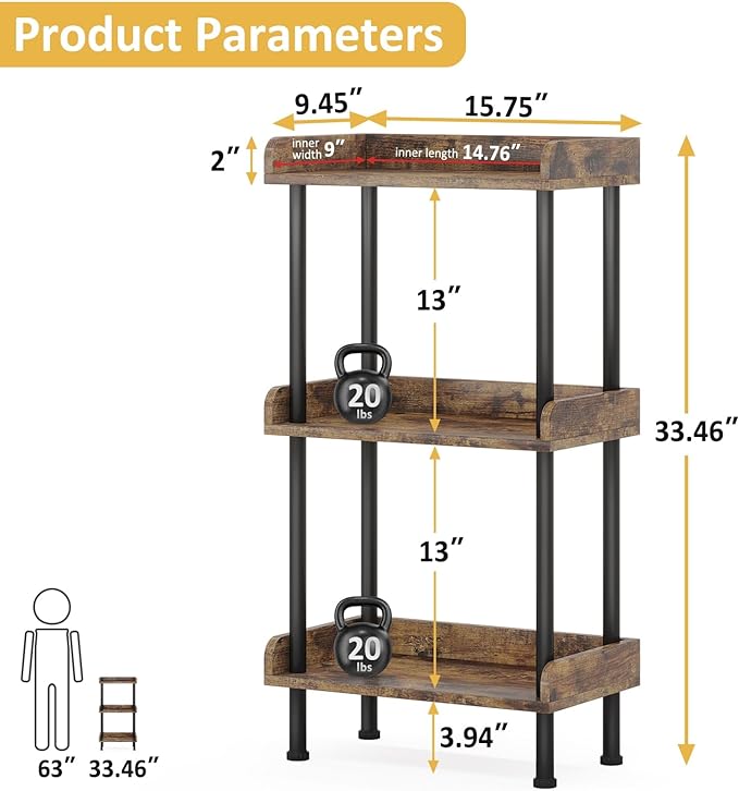Bookshelf Small Book Shelf: 3-Tier Wood Bookcase Industrial Bookshelf Metal Standing Book Shelves Display Book Rack for Living Room Bedroom Home Office (Rustic Brown) - LeafyLoom