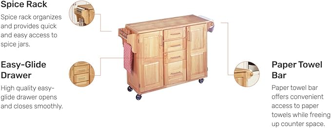 Home Styles Kitchen Center with Breakfast Bar, 52-1/2 in. W x 18 in. - 30 in. D x 36 in. H, Natural - LeafyLoom