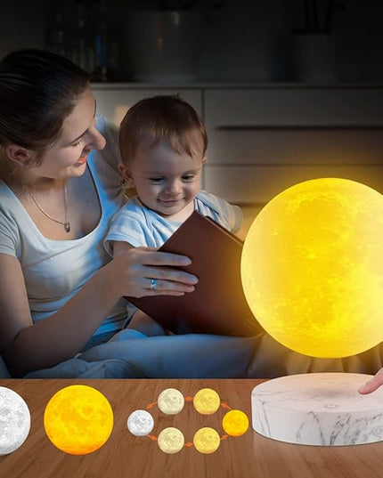 VGAzer Levitating Moon Lamp,Floating and Spinning in Air Freely with 3D Printing LED Moon Light Has 3 Colors for Unique Christmas Gifts,Room Decor (Marble Base 3 Colors) - LeafyLoom