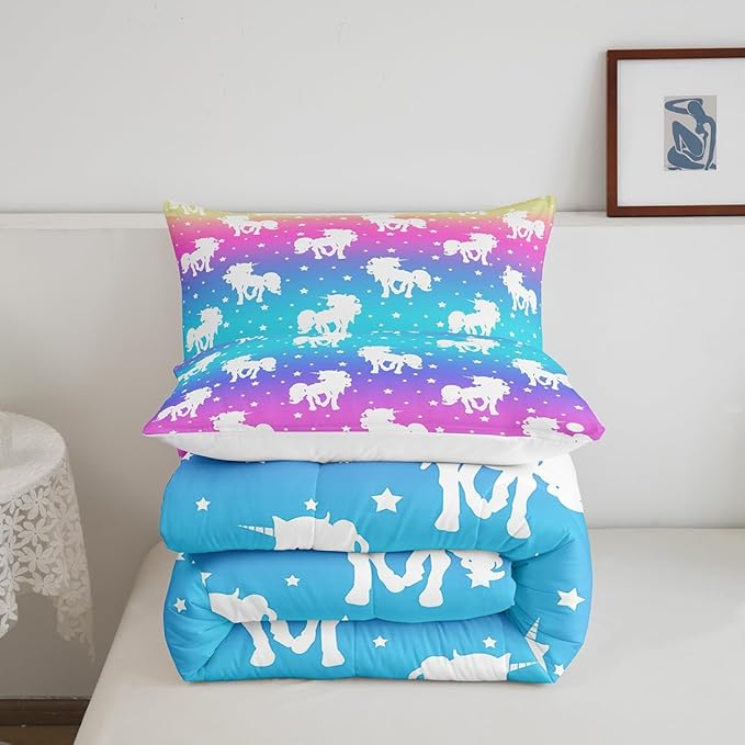2 Piece Unicorn and Stars Bedding Set King Size,Tie Dye Pastel Comforter Sets Rainbow Printed Duvet Sets for Kids Girls Teens,Girly Sweet Colorful Down Comforter Bedroom Decor with 2 Pillow Cases - LeafyLoom