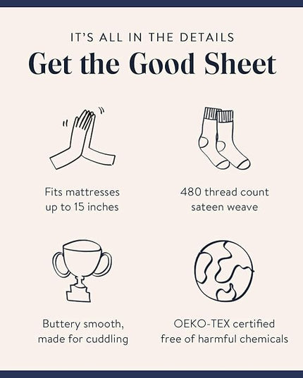Brooklinen Luxury Sateen 4 Piece Sheet Set - 100% Cotton, California King Size in Window Pane - 1 Fitted Sheet, 1 Flat Sheet, 2 Pillowcases | Best Luxury Sheets - LeafyLoom