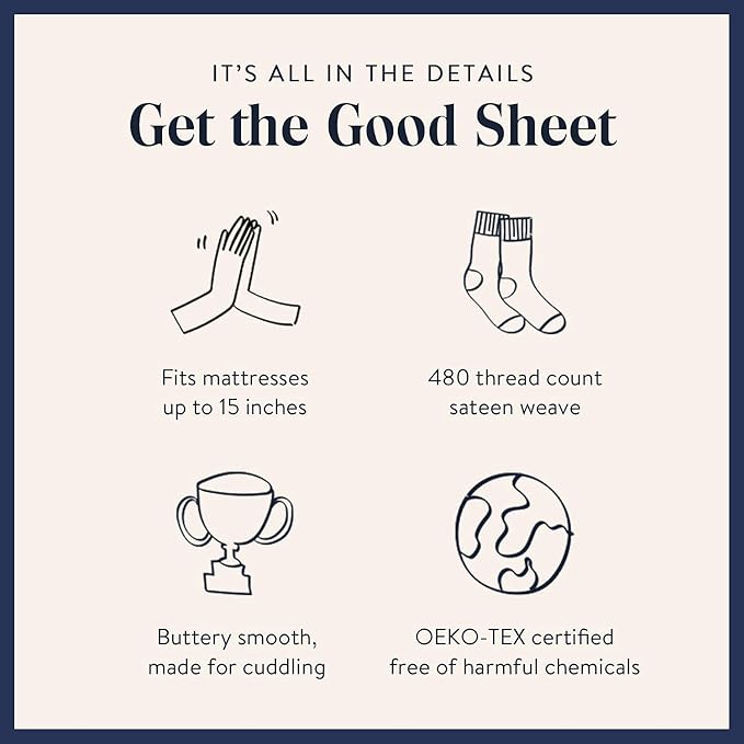 Brooklinen Luxury Sateen 4 Piece Sheet Set - 100% Cotton, California King Size in Window Pane - 1 Fitted Sheet, 1 Flat Sheet, 2 Pillowcases | Best Luxury Sheets - LeafyLoom