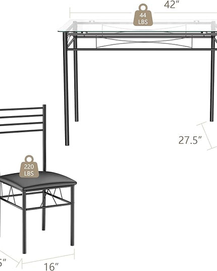 Tangkula 5 Pieces Dining Set 4 Person Home Kitchen Glass Top Table and Chairs Breakfast Furniture, 43.5 x 27.5 x 30 inches,16 x 17 x 34 inches, Black - LeafyLoom