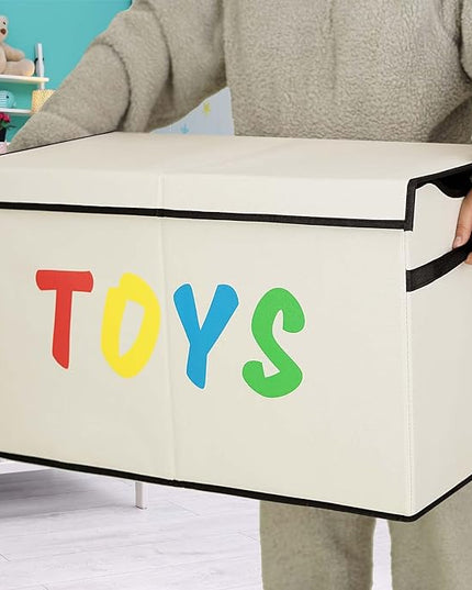 VICTOR'S Kids Toy Box Chest - Extra Large Lightweight Collapsible Toy Storage Organizer Boxes Bins Baskets for Kids, Boys, Girls, Nursery Room, Playroom, Closet (Beige) - LeafyLoom