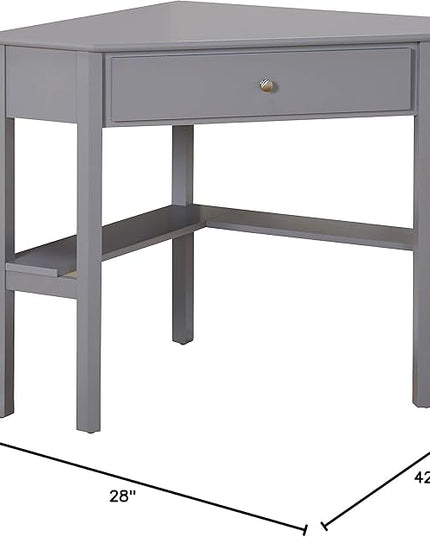 Target Marketing Systems Ellen Corner Desk Drawer and One Storage Shelf for Living Room, Bedroom, or Home Office, Small Computer Table, 42" W x 30" H, Gray - LeafyLoom