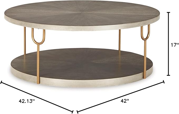 Signature Design by Ashley Ranoka Contemporary Round 42" Coffee Table, Metallic & Goldtone Finish - LeafyLoom