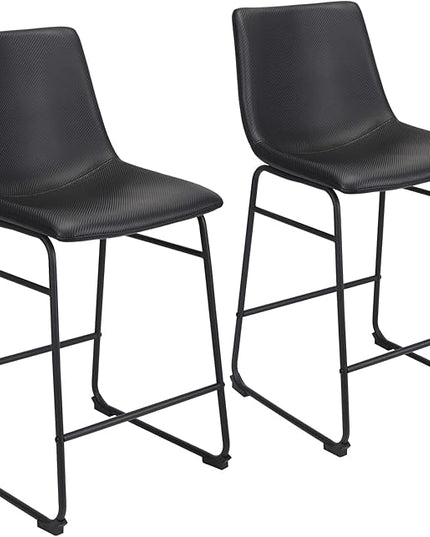 Bar Stools Set of 2, 26 Inches Bar Stool with Back, Carbon Fiber Bar Chair with Metal Legs (Black) - LeafyLoom