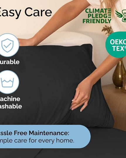 Twin Size 3 Piece Sheet Set - Comfy Breathable & Cooling Sheets - Hotel Luxury Bed Sheets for Women & Men - Deep Pockets, Easy-Fit, Extra Soft & Wrinkle Free Sheets - Black Oeko-Tex Bed Sheet Set - LeafyLoom