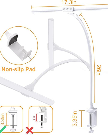 LED Desk Lamp with Clamp, Tall Desk Light with Gooseneck, Office Lighting for Desk, Task Lamp Touch Control, 9W Study Lamp for Home Office (White) - LeafyLoom