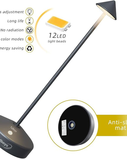 Cordless Table Lamp, Portable LED Desk Lamp 5200mAh Battery Operated, Waterproof Outdoor Lamp with Contact Charging Base, 13.8'' touch lamp for Home/Office/Bars/Coffee Shop Night Light (Grey - LeafyLoom