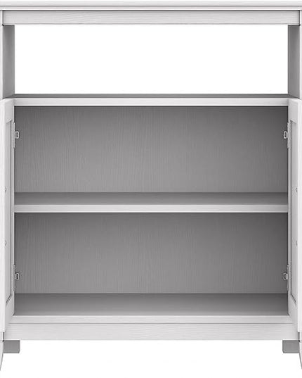 Bush Furniture Key West Tall TV Stand for 65 Inch TV in Pure White Oak, Farmhouse Entertainment Center with Storage - LeafyLoom