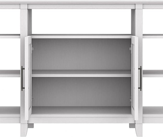 Bush Furniture Key West Tall TV Stand for 65 Inch TV in Pure White Oak, Farmhouse Entertainment Center with Storage - LeafyLoom