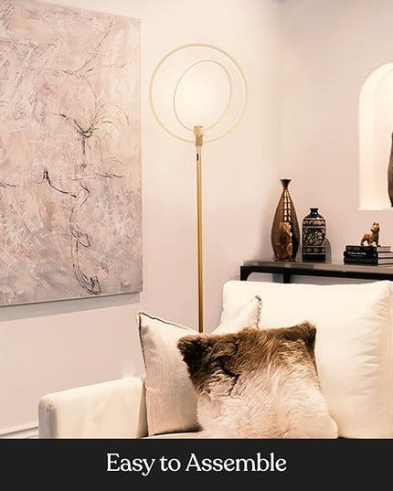 Brightech Eclipse Modern LED Torchiere Floor Lamp - Very High Brightness, Indoor Lamp - Living Room Standing Light - Alternative to Halogen - Built in Touch Dimmer - Gold/Brass - LeafyLoom