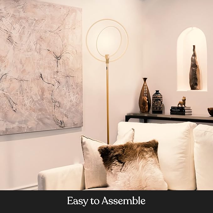 Brightech Eclipse Modern LED Torchiere Floor Lamp - Very High Brightness, Indoor Lamp - Living Room Standing Light - Alternative to Halogen - Built in Touch Dimmer - Gold/Brass - LeafyLoom