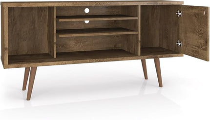Manhattan Comfort Liberty Mid Century Modern TV Stand for Televisions up to 50 Inches, Bedroom and Living Room Entertainment Center with Storage, Shelves, and Cabinet, 53" Wide, Rustic Brown/3D Brown - LeafyLoom