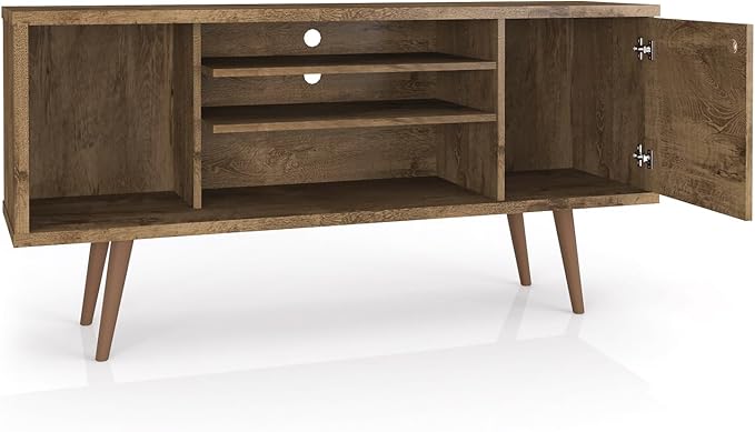 Manhattan Comfort Liberty Mid Century Modern TV Stand for Televisions up to 50 Inches, Bedroom and Living Room Entertainment Center with Storage, Shelves, and Cabinet, 53" Wide, Rustic Brown/3D Brown - LeafyLoom