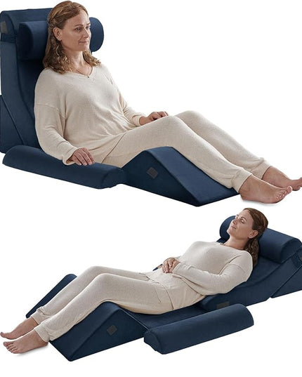 Axelrod 6PCS Orthopedic Bed Wedge Pillow Set, Post Surgery Foam for Back, Neck & Leg Pain Relief Comfortable & Adjustable Ortho Pillows- Anti Snoring, Heartburn, Acid Reflux & GERD Sleeping Indigo - LeafyLoom