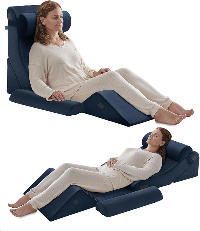 Axelrod 6PCS Orthopedic Bed Wedge Pillow Set, Post Surgery Foam for Back, Neck & Leg Pain Relief Comfortable & Adjustable Ortho Pillows- Anti Snoring, Heartburn, Acid Reflux & GERD Sleeping Indigo - LeafyLoom