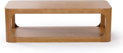 Plank+Beam Forma Coffee Table, Solid Wood 54 Inch Modern Coffee Table with Shelf, Contemporary Center Table with Storage Space, Rectangle Tea Table with Storage, Pecan - LeafyLoom