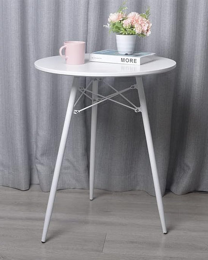 Small White Round Dining Table for 2 Bistro Table Dia 23.6" Simple Modern Round Table with Wood Top Metal Legs for Small Place Home Kitchen Cafe Office Conference - LeafyLoom