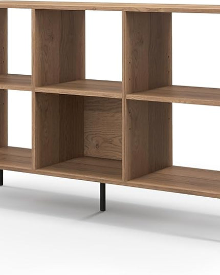 LOKO 6 Cube Bookcase, 3-Tier Floor Open Bookshelf with 5 Metal Legs, Cube Storage Organizer with Adjustable Shelves, Modern Display Shelving for Living Room, Study, Bedroom, Office (natural) - LeafyLoom