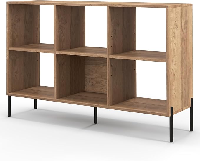 LOKO 6 Cube Bookcase, 3-Tier Floor Open Bookshelf with 5 Metal Legs, Cube Storage Organizer with Adjustable Shelves, Modern Display Shelving for Living Room, Study, Bedroom, Office (natural) - LeafyLoom