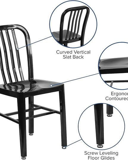Flash Furniture Commercial Grade Black Metal Indoor-Outdoor Chair - LeafyLoom