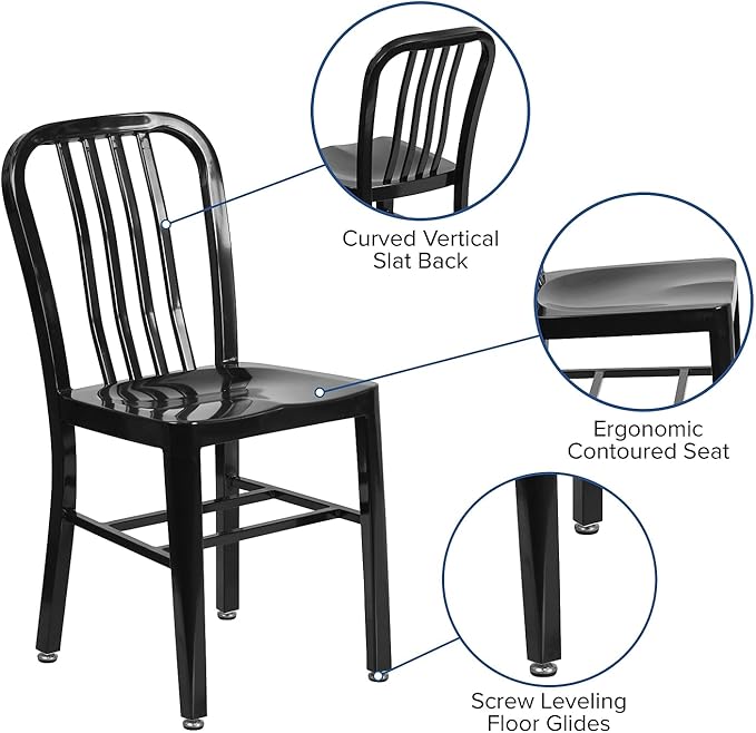 Flash Furniture Commercial Grade Black Metal Indoor-Outdoor Chair - LeafyLoom