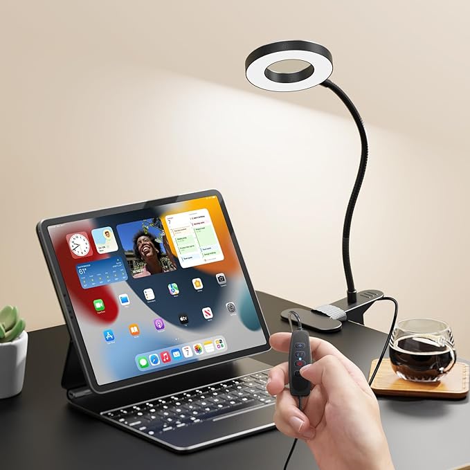 LED Desk Lamp Clip on Light with 3 Color Modes 10 Brightness Ring/Clamp Light 360° Flexible Gooseneck Dimmable Eye Protection Desk Light Desk Lamps for Home Office with Video Tutorials - LeafyLoom