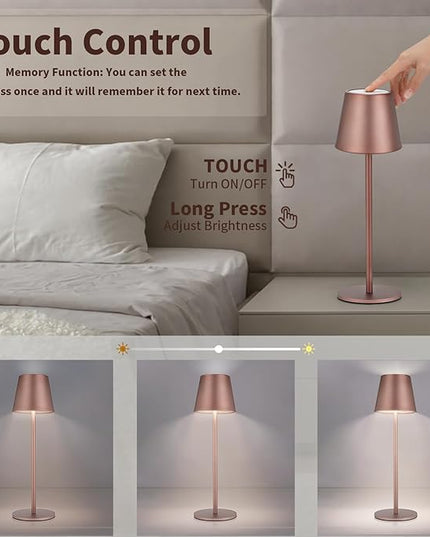 Maksone 2 pack LED Cordless Table Lamp, 6600mWh Rechargeable Battery Desk Lamp, 3000K Stepless Dimming Night Light, IP54 Waterproof Metal Outdoor Portable Lamp for Camping, Restaurant(Brown) - LeafyLoom