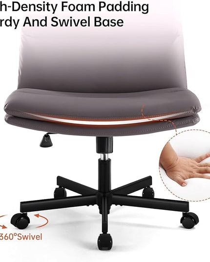 EMIAH Armless Office Desk Chairs with Wheels Criss Cross Chair PU-Leather Mid-Back Ergonomic Home Office Computer Chair Comfortable Thickened Cushion Adjustable Swivel Chair-Chocolate Brown - LeafyLoom