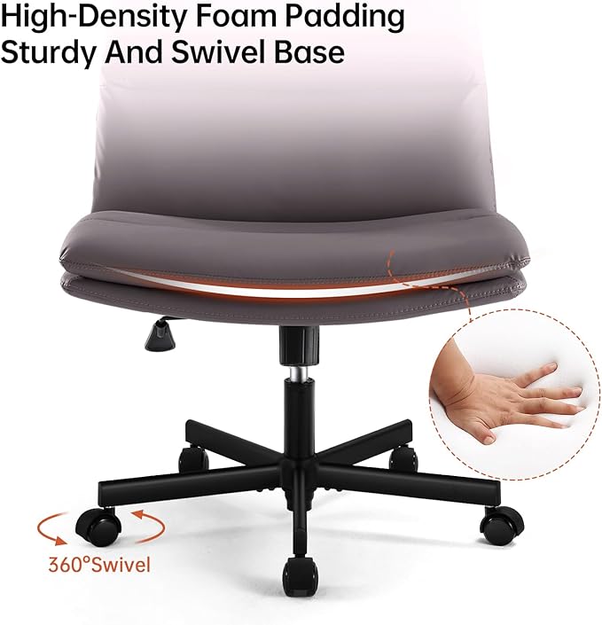 EMIAH Armless Office Desk Chairs with Wheels Criss Cross Chair PU-Leather Mid-Back Ergonomic Home Office Computer Chair Comfortable Thickened Cushion Adjustable Swivel Chair-Chocolate Brown - LeafyLoom