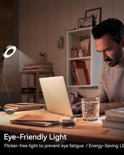 LED Desk Lamp Clip on Light with 3 Color Modes 10 Brightness Ring/Clamp Light 360° Flexible Gooseneck Dimmable Eye Protection Desk Light Desk Lamps for Home Office with Video Tutorials - LeafyLoom