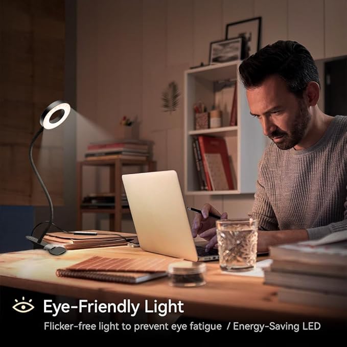 LED Desk Lamp Clip on Light with 3 Color Modes 10 Brightness Ring/Clamp Light 360° Flexible Gooseneck Dimmable Eye Protection Desk Light Desk Lamps for Home Office with Video Tutorials - LeafyLoom