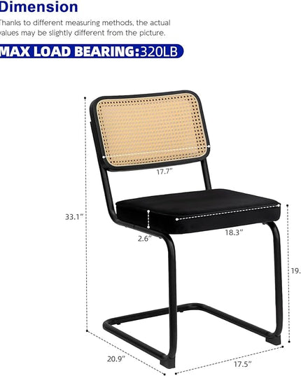 Dining Chairs Set of 2, Velvet Rattan Side Accent Chairs with Chrome Legs, Modern Mid Century Breuer Designed Chairs, Upholstered Dining Living Room Kitchen Chairs (Black-2pcs) - LeafyLoom
