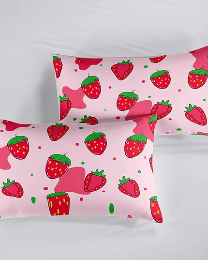 Kawaii Comforter Twin,Pink Strawberry Comforter Set for Kids Teens Girls,3Pcs Bedding Set Printed Comforter with 2 Pillowcases,Down Alternative,Soft and Lightweight，Twin Size - LeafyLoom