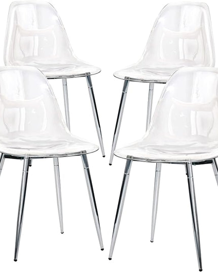CangLong Acrylic Ghost Crystal Seat, Modern Plastic Shell Accent Side Chairs Legs for Kitchen, Dining, Living, Guest, Bed Room, Set of 4, Transparent + Silver - LeafyLoom