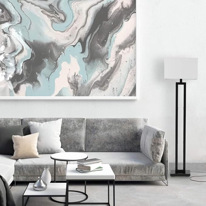 Globe Electric 67046 D'Alessio 58" Floor Lamp, Matte Black, White Linen Shade, On/Off Socket Rotary Switch - LeafyLoom