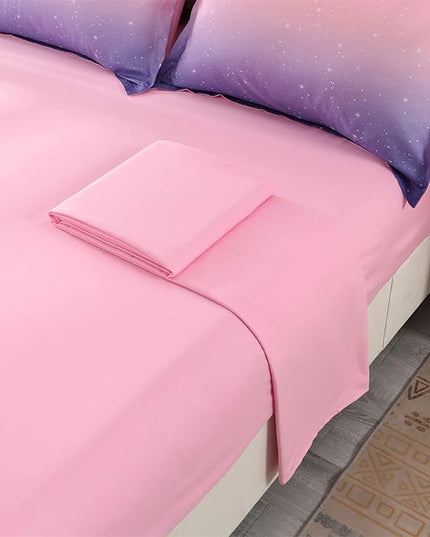Wowelife Pink Bedding Set Twin Comforter Set for Girls 5 Pieces Glitter Galaxy Comforter Set Purple Rainbow Twin Bedding Set with Sheets Comfortable and Breathable for Kids - LeafyLoom