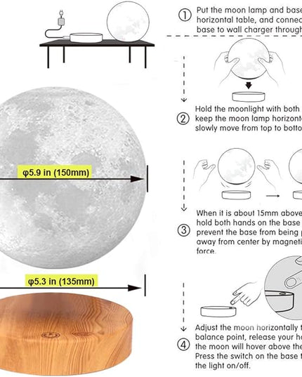VGAzer Levitating Moon Lamp,Floating and Spinning in Air Freely with 3D Printing LED Moon Lamp Has 20 Modes for Unique Gifts,Room Decor,Night Light,Office Desk Toys (Wooden Base 16 Colors) - LeafyLoom