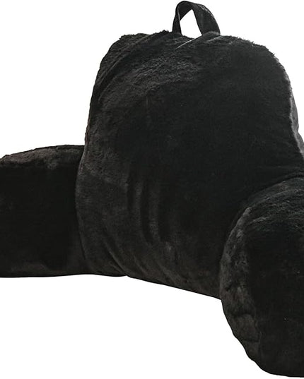 Aimuan Reading Pillow Bed Rest Pillow with Arms Rabbit Fur Cushion for Adults Teens Incline Rest Sitting up & Sleeping Snoring Pillow with Pregnancy Lumbar Back Support (Standard, Black) - LeafyLoom