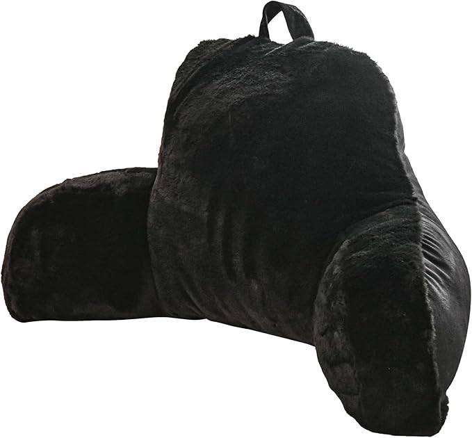 Aimuan Reading Pillow Bed Rest Pillow with Arms Rabbit Fur Cushion for Adults Teens Incline Rest Sitting up & Sleeping Snoring Pillow with Pregnancy Lumbar Back Support (Standard, Black) - LeafyLoom