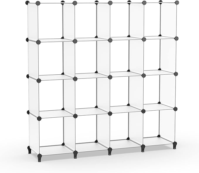 HOMIDEC Book Shelf 16 Cubes Bookcase Bookshelf Cube Storage Organizer Portable Display Bookshelf Kids Bookshelf Book Case for Study Room,Bedroom,Office,Living Room,Closet Transparent - LeafyLoom