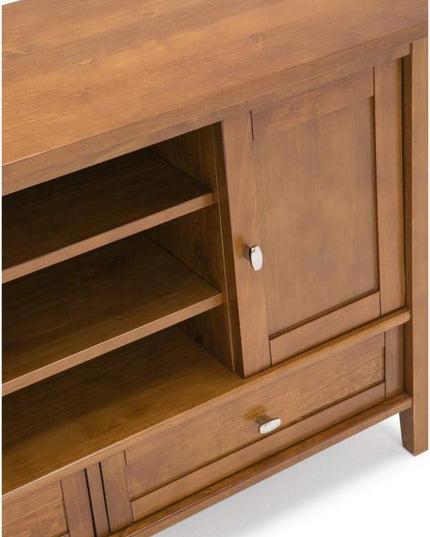 SIMPLIHOME Warm Shaker SOLID WOOD 47 Inch Wide Transitional TV Media Stand in Light Golden Brown For TVs up to 50 Inches, For The Living Room and Entertainment Center - LeafyLoom