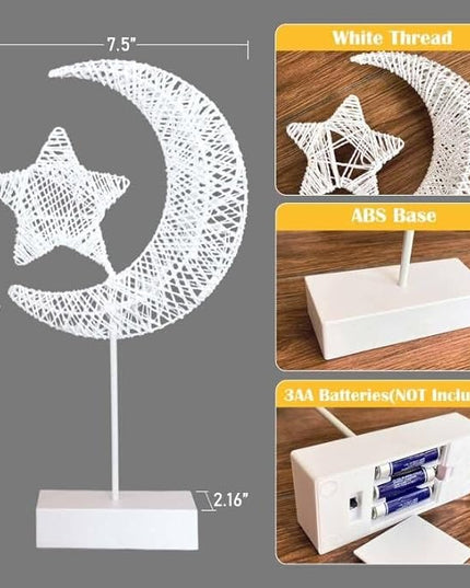 Upgraded Table Lamp for Ramadan Decorations, Battery Operated Warm White Bright LED Star Moon Shape Desk Lamp,Christmas Wedding Party Ramadan Eid Decoration for Home Romantic Table Lamp - LeafyLoom