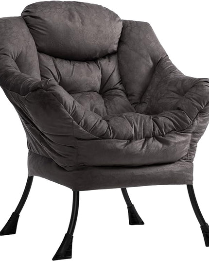 HollyHOME Modern Fabric Large Lazy Chair, Accent Oversized Comfy Reading Chair, Thick Padded Cozy Lounge Chair with Armrest, Steel Frame Leisure Sofa Chair for Living Room, Bedroom, Dorm, Coffee Grey - LeafyLoom