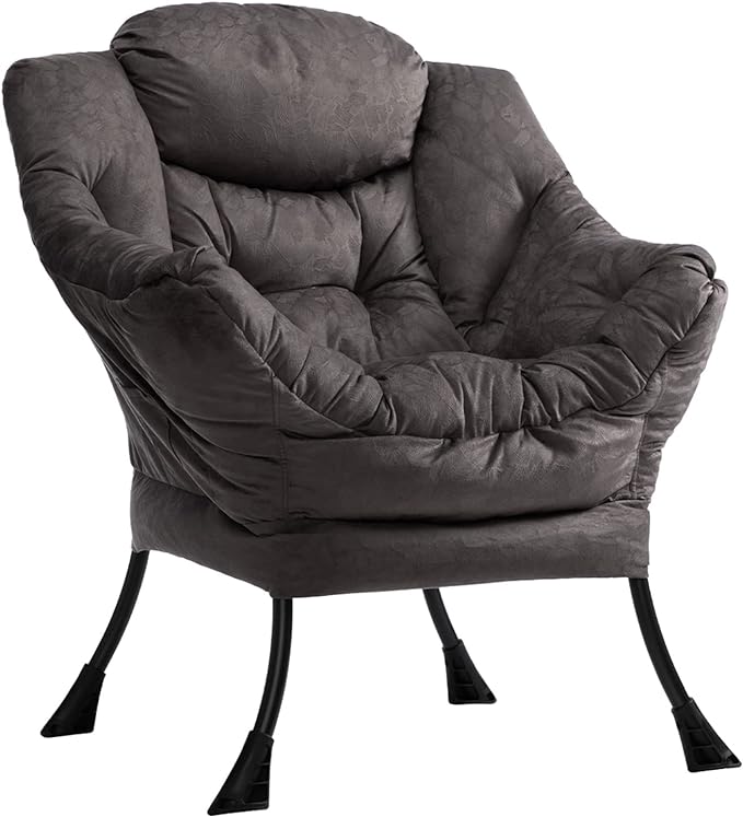 HollyHOME Modern Fabric Large Lazy Chair, Accent Oversized Comfy Reading Chair, Thick Padded Cozy Lounge Chair with Armrest, Steel Frame Leisure Sofa Chair for Living Room, Bedroom, Dorm, Coffee Grey - LeafyLoom